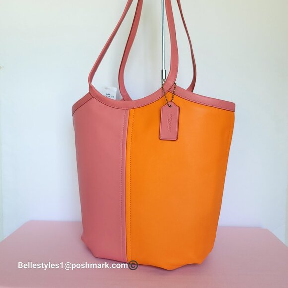COACH Bea Colorblocked Smooth Leather Large Tote -Taffy Orange multi color ⭐ - Picture 3 of 16